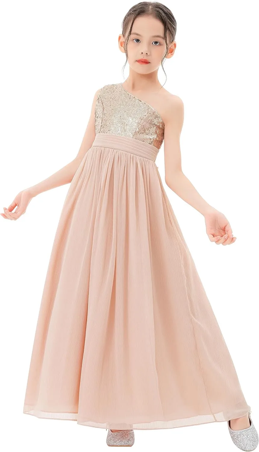 ekidsbridal One Shoulder Sequins Chiffon Flower Girl Dresses for Special Occasions 328