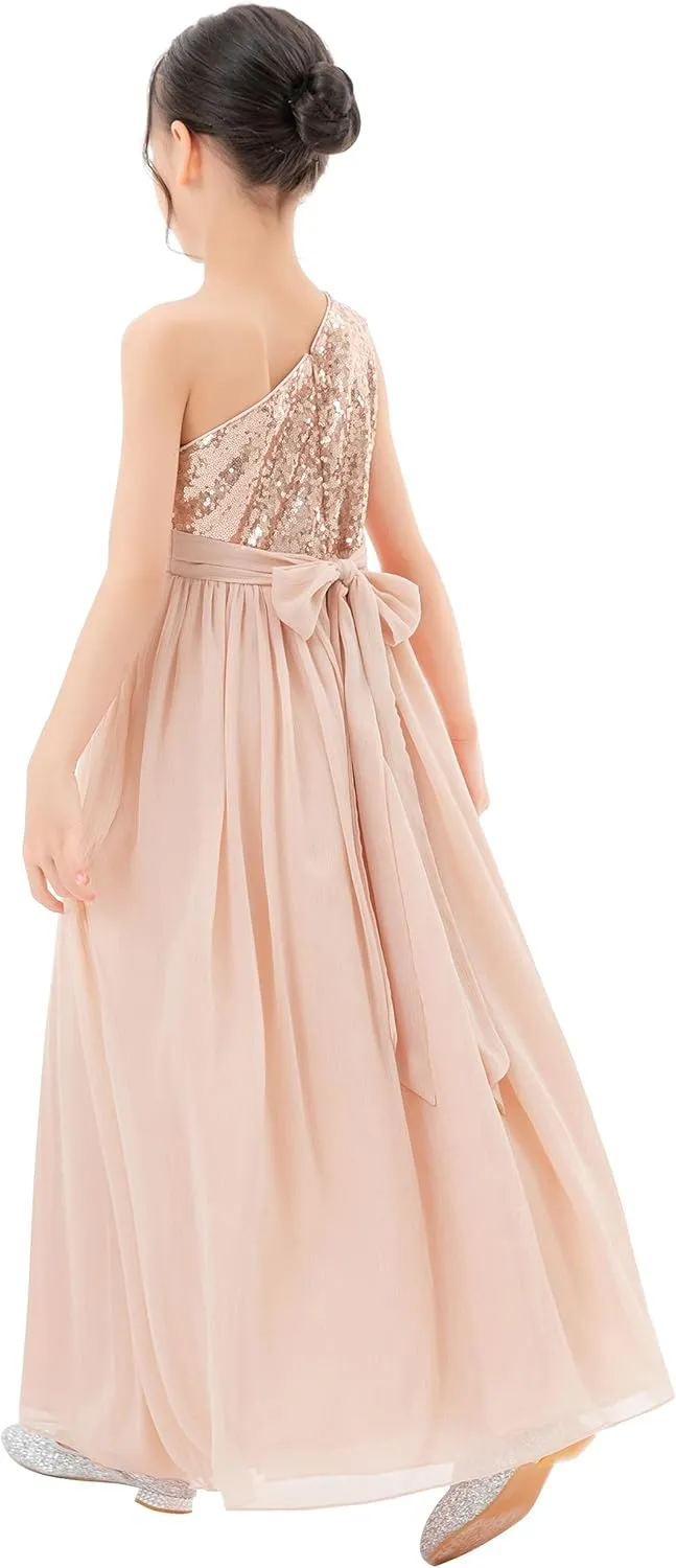 ekidsbridal One Shoulder Sequins Chiffon Flower Girl Dresses for Special Occasions 328