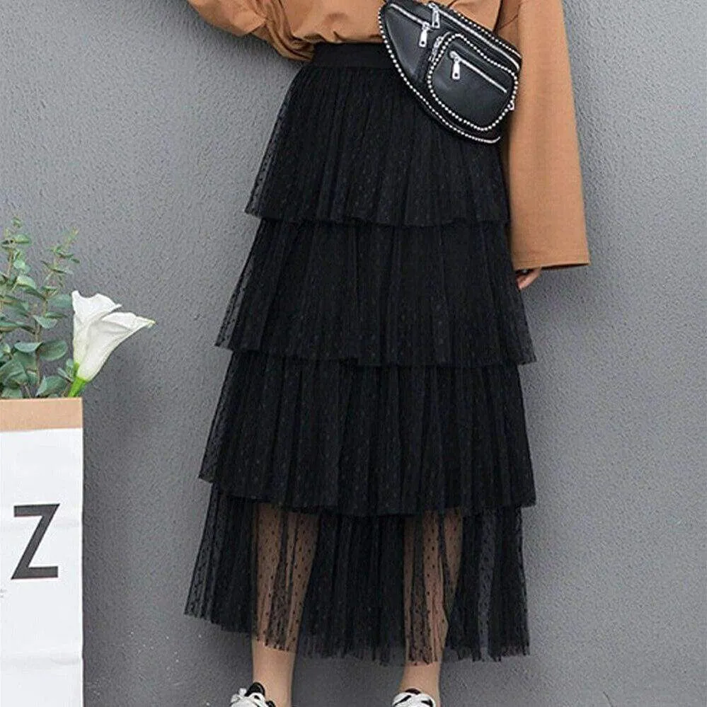 FashionSierra - New Fashion Summer Women Dot Lace Tiered High Waist Beach Long Skirt Sundress Cake Tulle Skirt Party Ball Gown