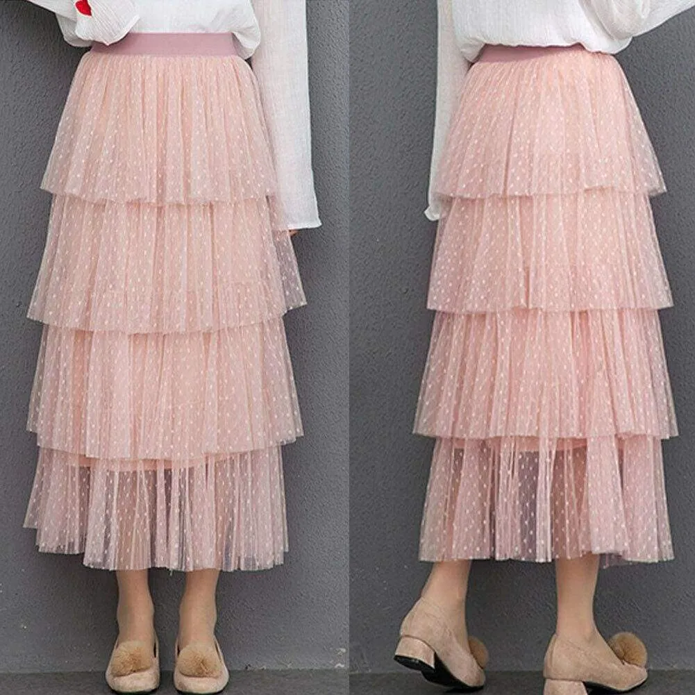FashionSierra - New Fashion Summer Women Dot Lace Tiered High Waist Beach Long Skirt Sundress Cake Tulle Skirt Party Ball Gown
