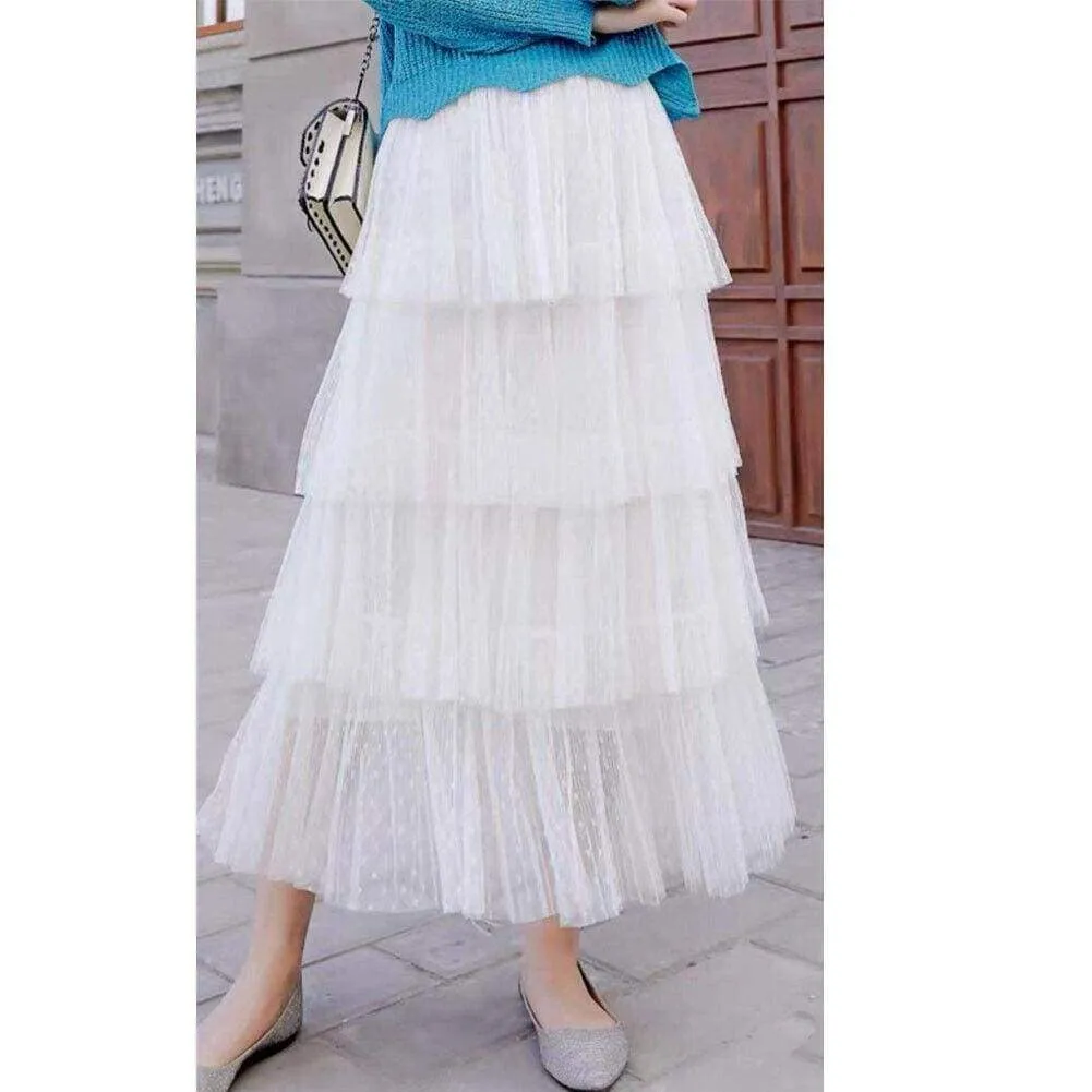 FashionSierra - New Fashion Summer Women Dot Lace Tiered High Waist Beach Long Skirt Sundress Cake Tulle Skirt Party Ball Gown
