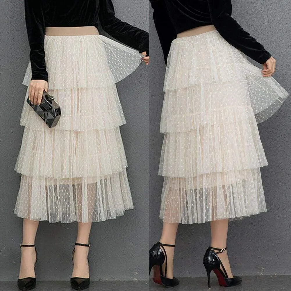 FashionSierra - New Fashion Summer Women Dot Lace Tiered High Waist Beach Long Skirt Sundress Cake Tulle Skirt Party Ball Gown