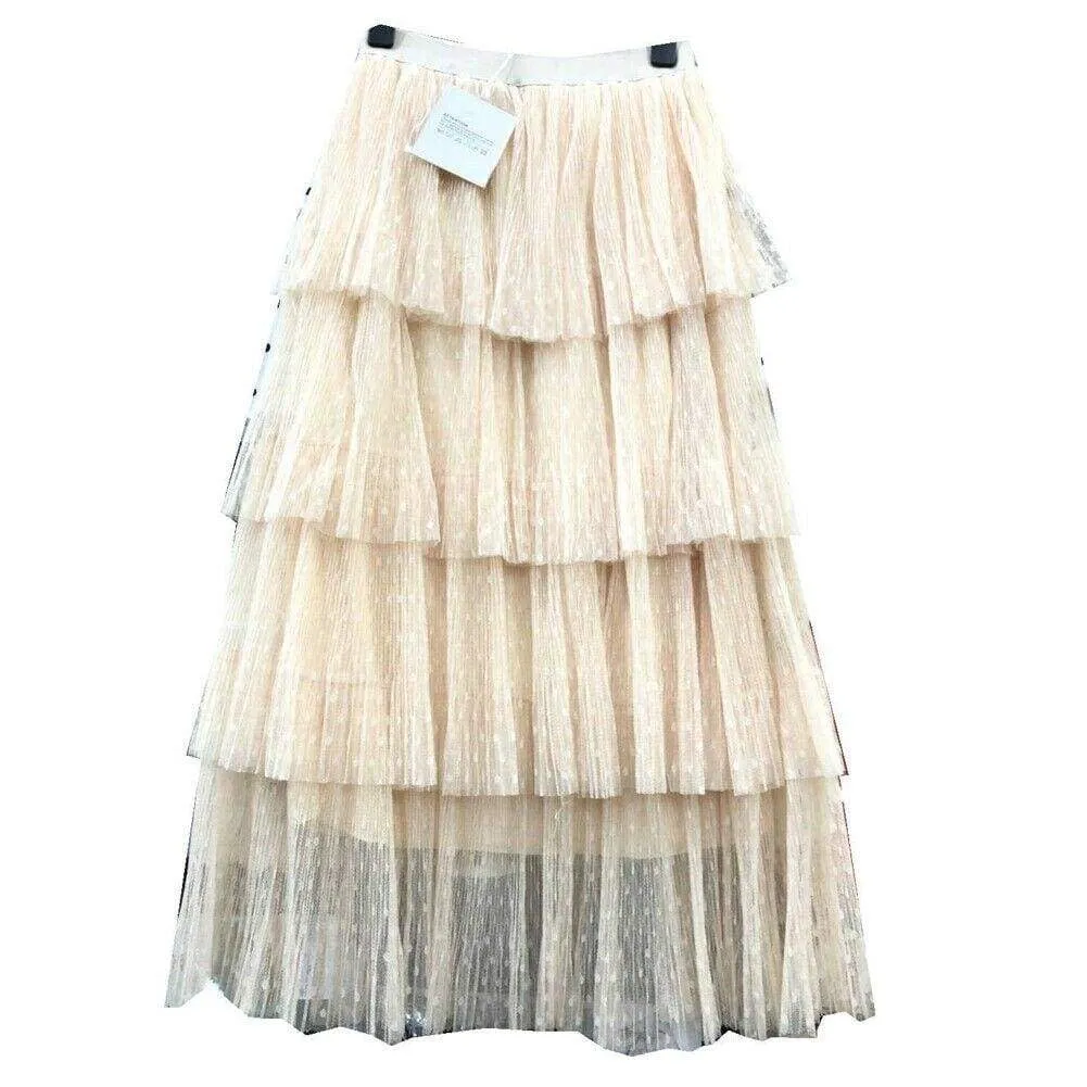 FashionSierra - New Fashion Summer Women Dot Lace Tiered High Waist Beach Long Skirt Sundress Cake Tulle Skirt Party Ball Gown