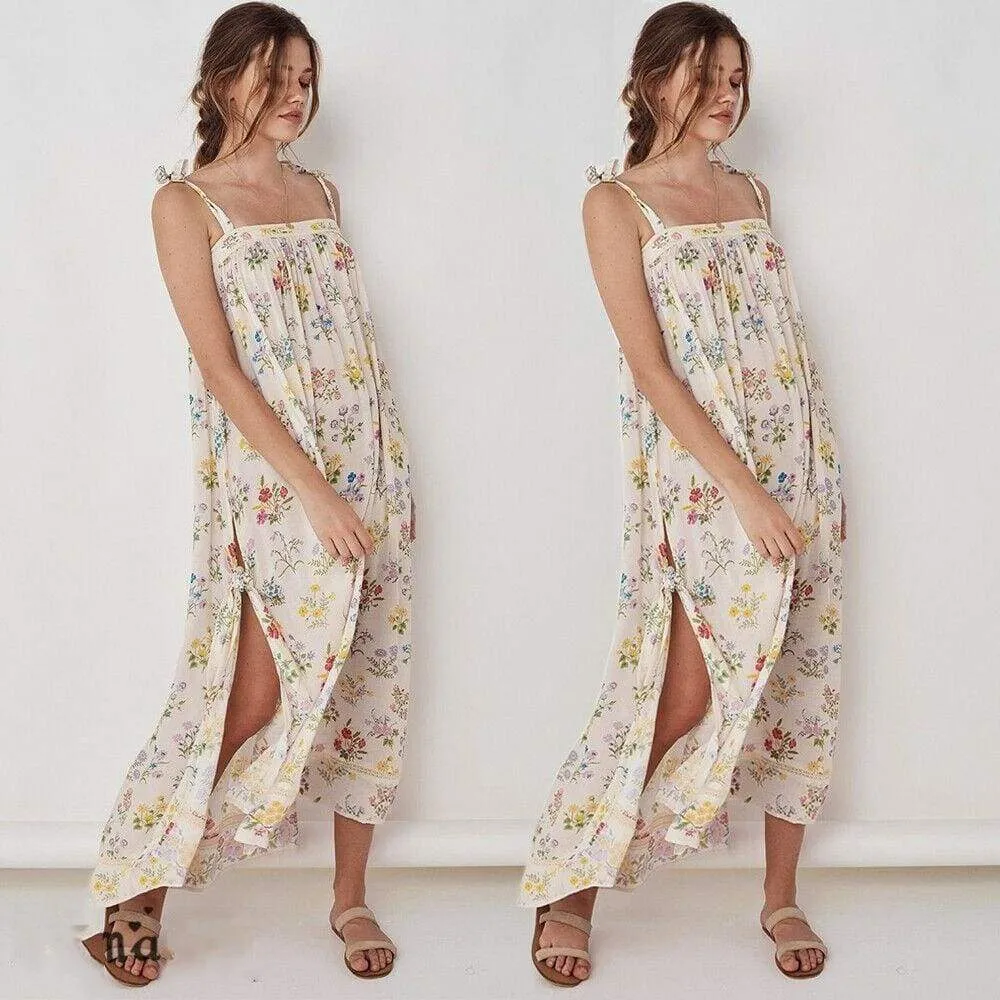 FashionSierra - New Women Boho Floral Long Maxi Dress Summer Beach Ladies Sleeveless Party Holiday Casual Loose Sundress