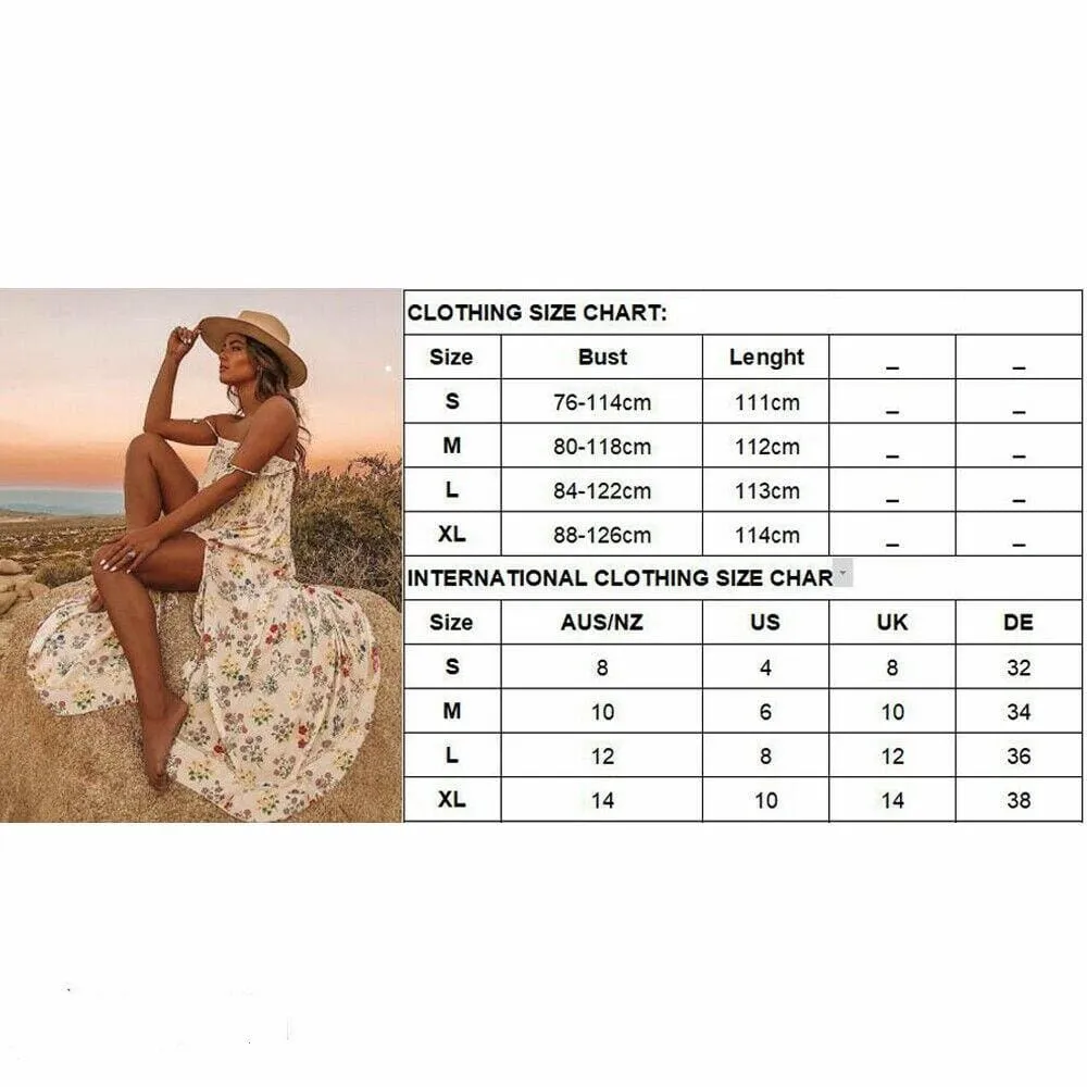 FashionSierra - New Women Boho Floral Long Maxi Dress Summer Beach Ladies Sleeveless Party Holiday Casual Loose Sundress