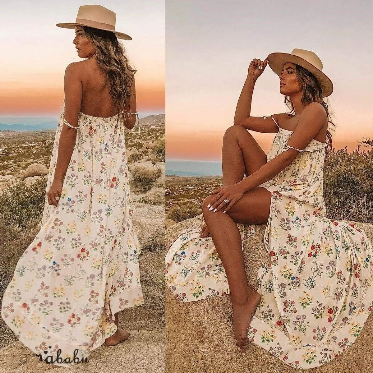 FashionSierra - New Women Boho Floral Long Maxi Dress Summer Beach Ladies Sleeveless Party Holiday Casual Loose Sundress