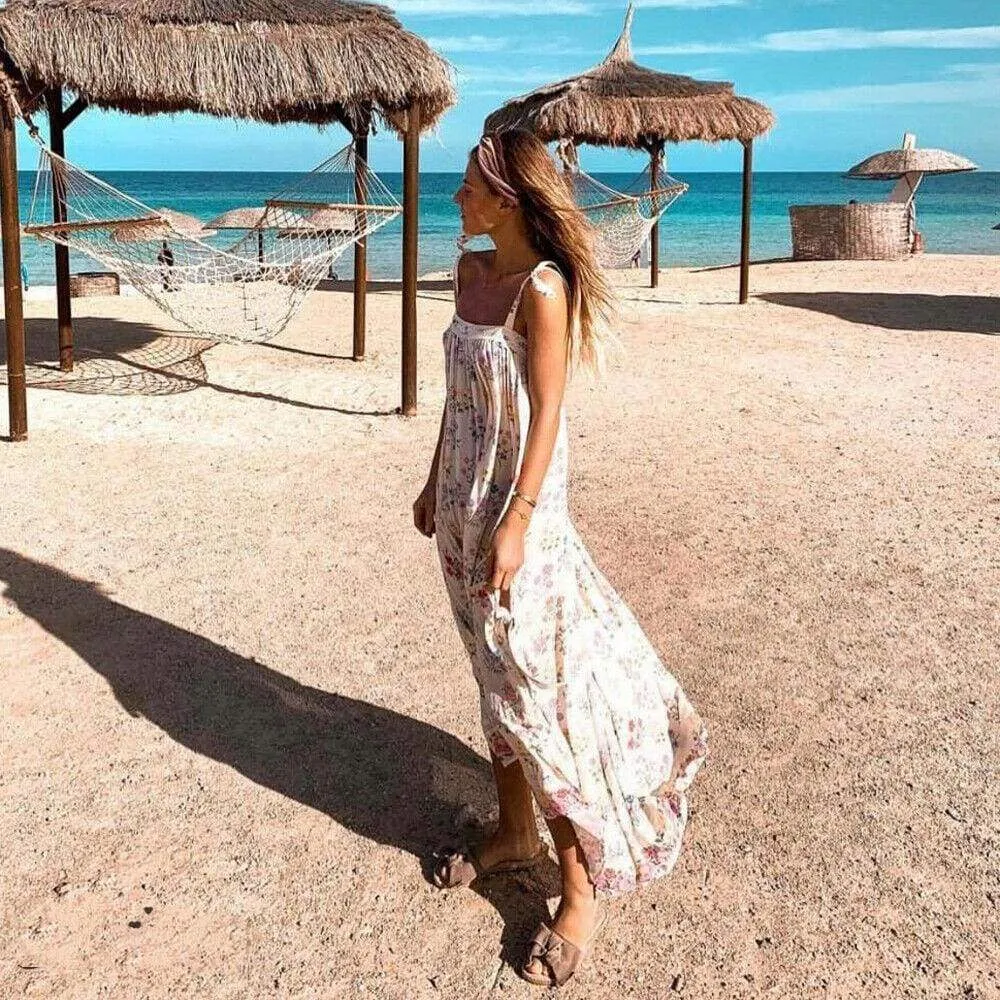 FashionSierra - New Women Boho Floral Long Maxi Dress Summer Beach Ladies Sleeveless Party Holiday Casual Loose Sundress