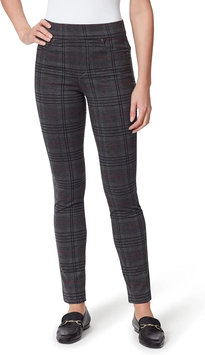 Gloria Vanderbilt Women's Avery Ponte Slim Pull on Pant, Reims Grid Plaid, 6