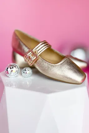 Gold Metallic Square Buckle Ballet Flats