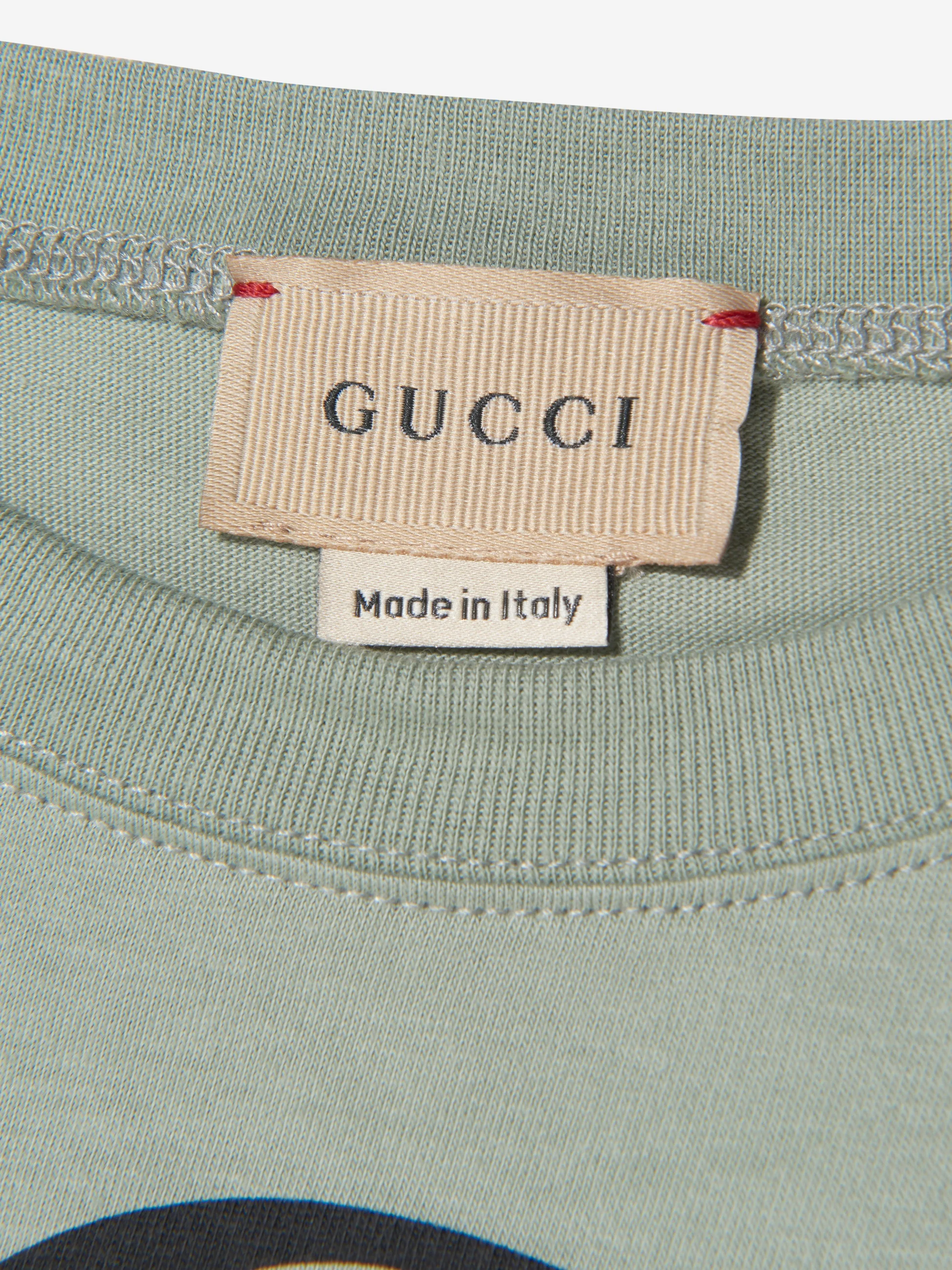 Gucci Boys Logo Print T-Shirt in Green