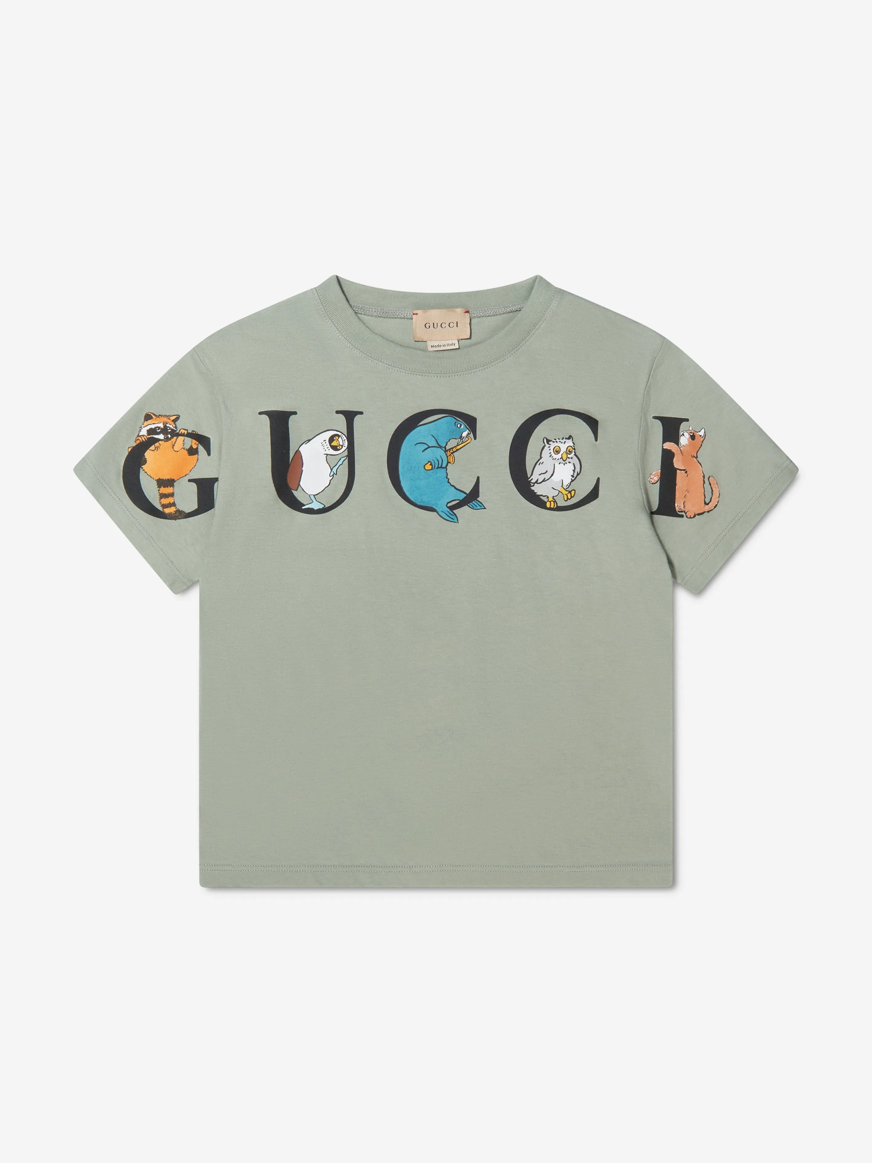 Gucci Boys Logo Print T-Shirt in Green