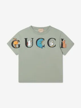 Gucci Boys Logo Print T-Shirt in Green