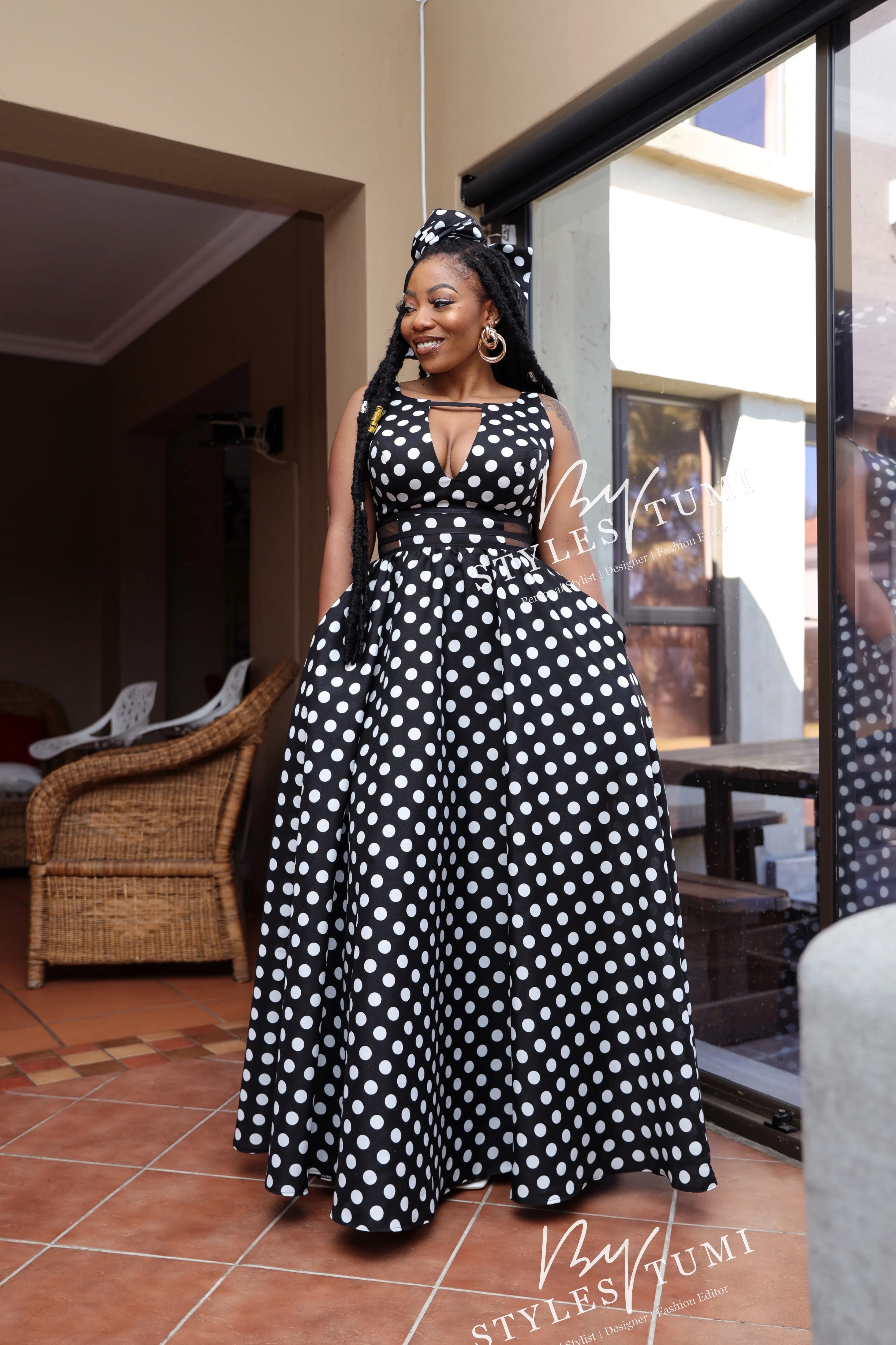 High waisted polka dot maxi
