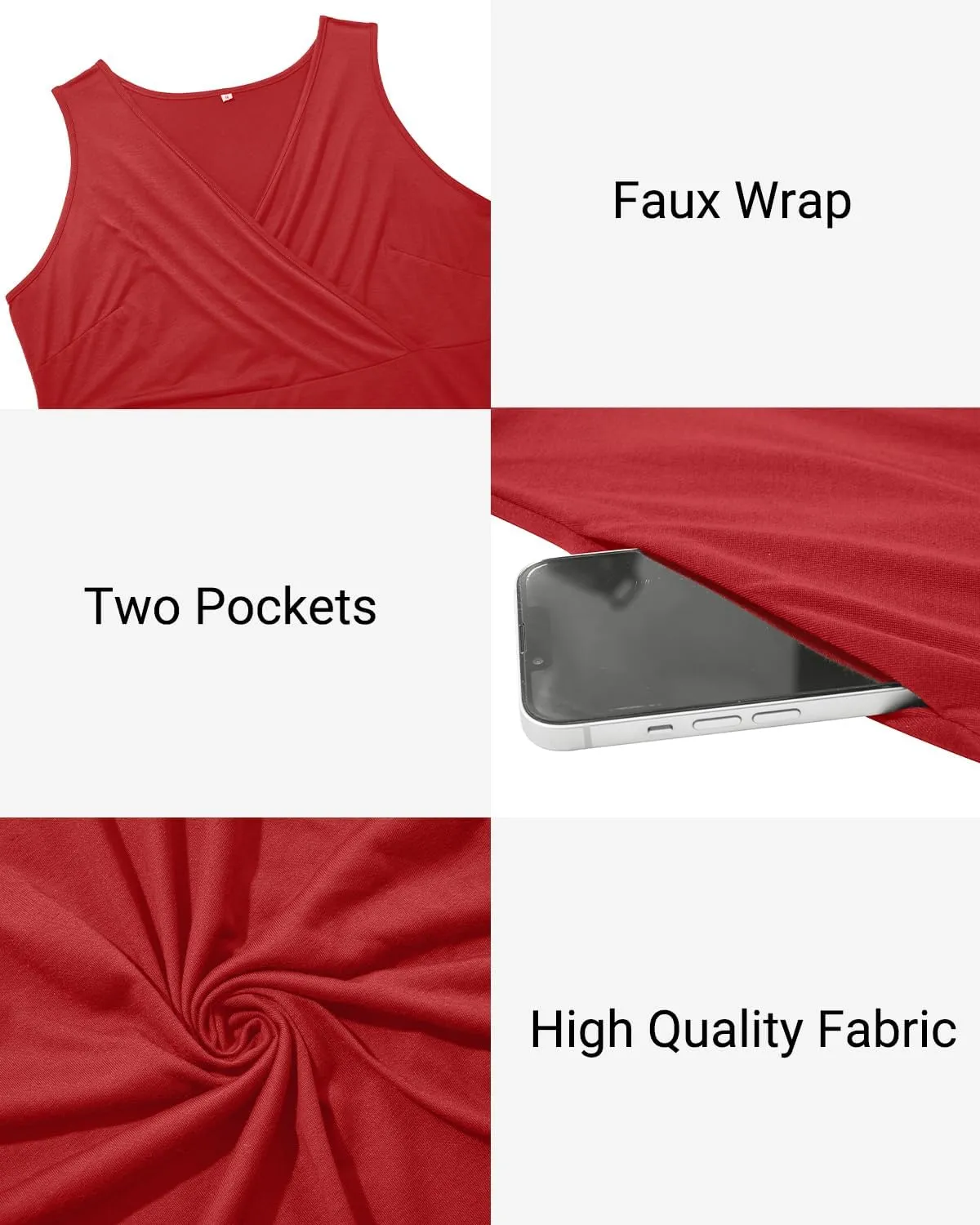 Holipick Women's Plus Size Sleeveless V Neck Wrap Sundress Summer Casual Dress with Pockets