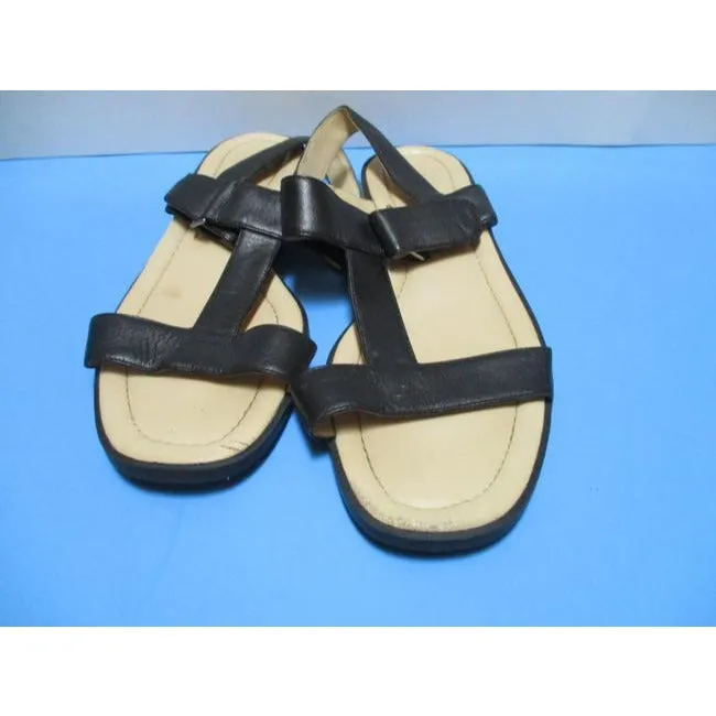 Jennifer Moore Black Sevilla Flats Velcro Sandals Size Us