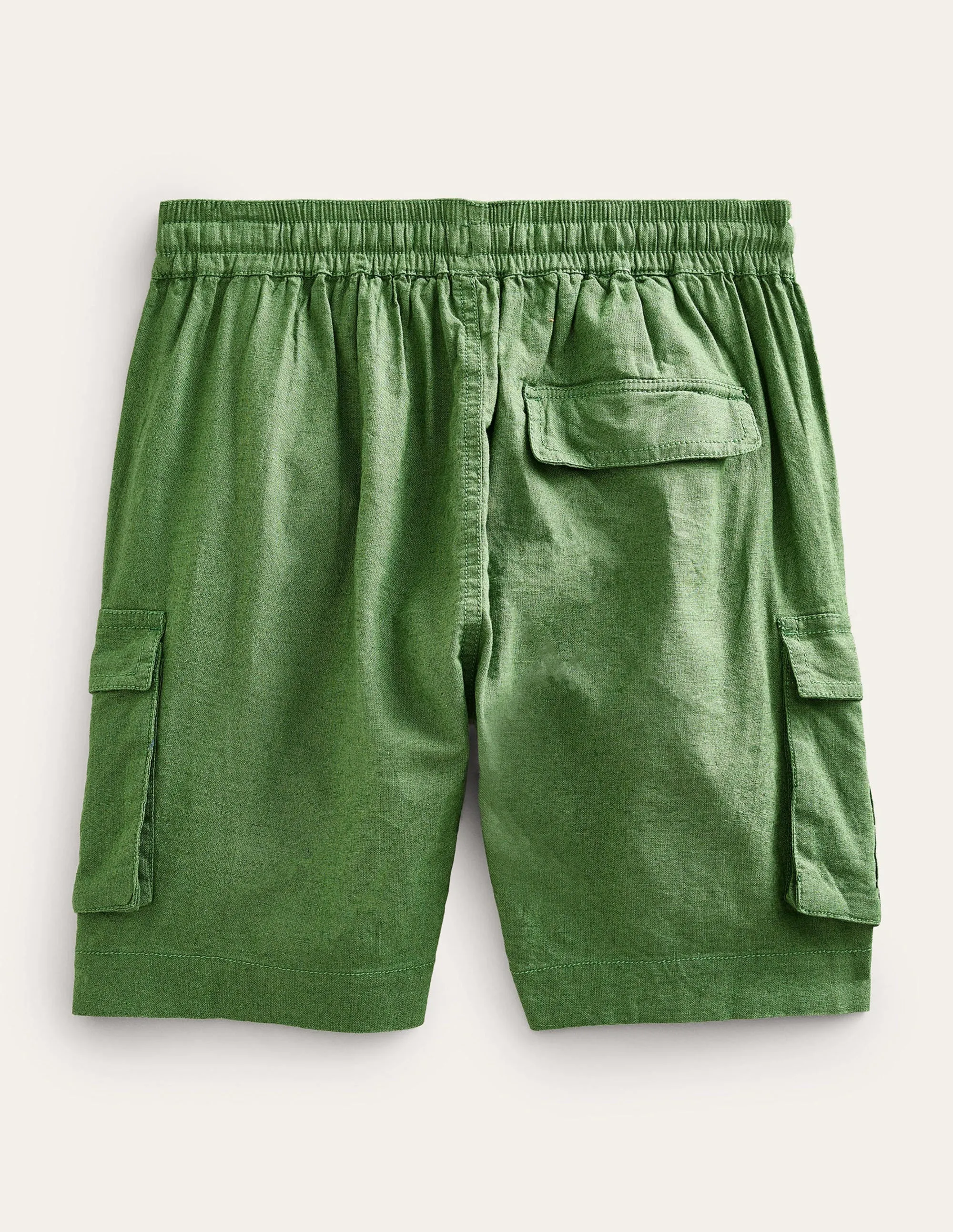 Linen Cotton Cargo Shorts-Khaki Green
