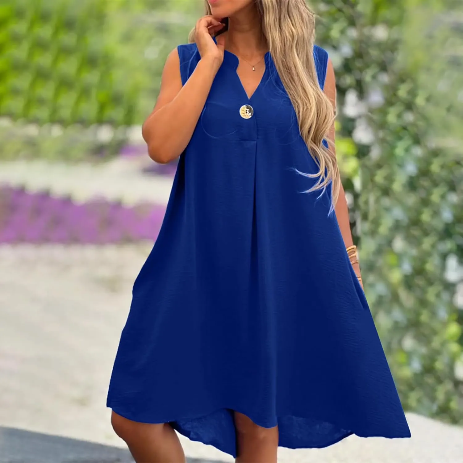 Linen Dress Women Summer Loose Fit Vintage Babydoll Dress Loose Button Down Cotton Linen Dress Hem Casual Dress
