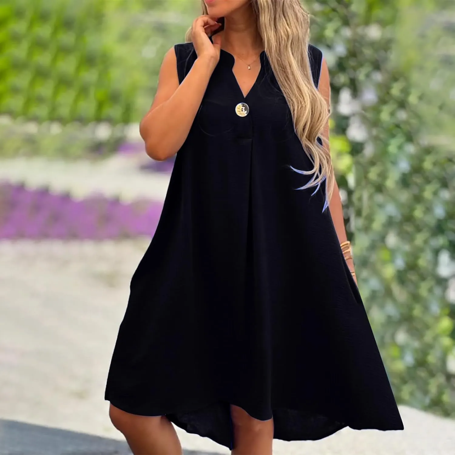 Linen Dress Women Summer Loose Fit Vintage Babydoll Dress Loose Button Down Cotton Linen Dress Hem Casual Dress