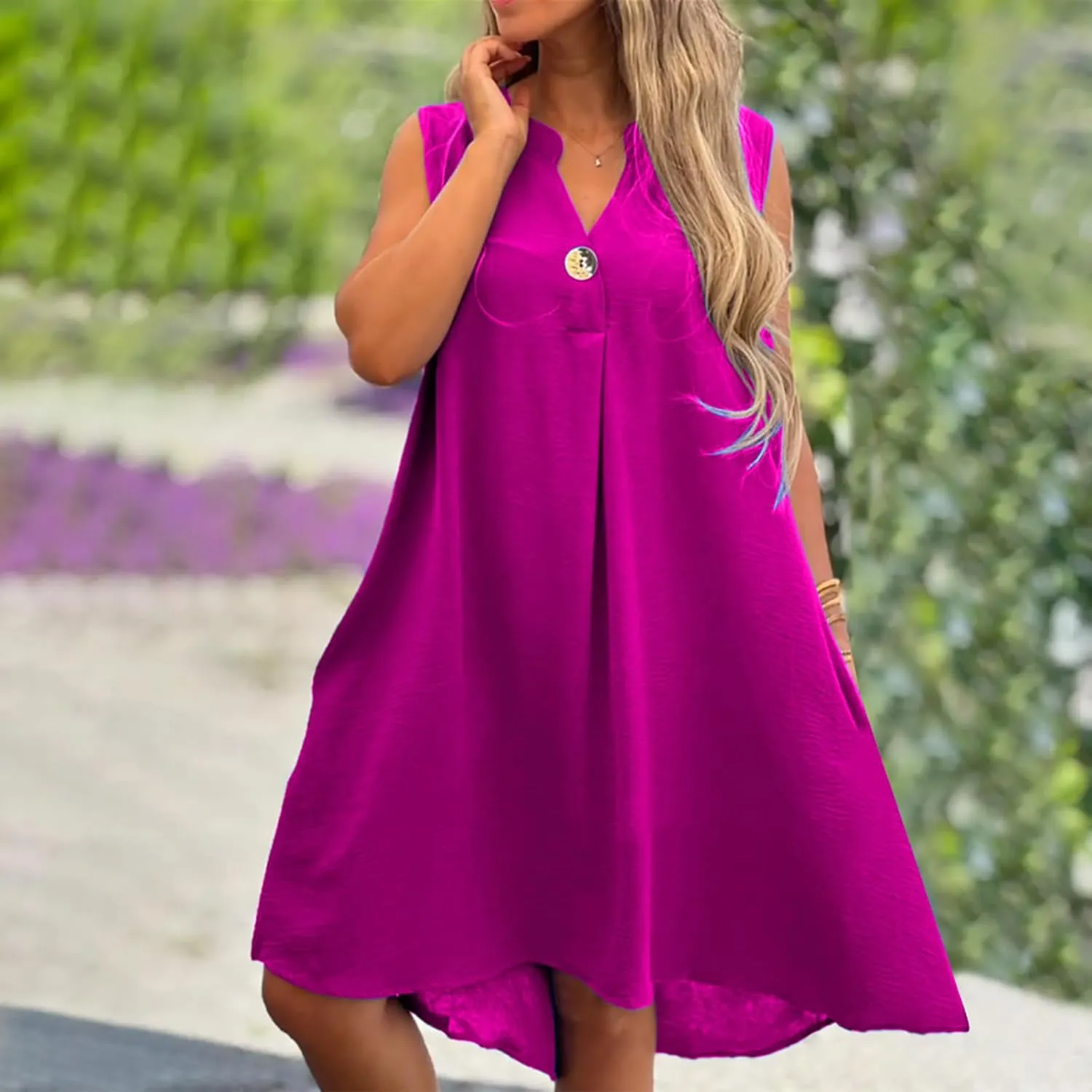 Linen Dress Women Summer Loose Fit Vintage Babydoll Dress Loose Button Down Cotton Linen Dress Hem Casual Dress