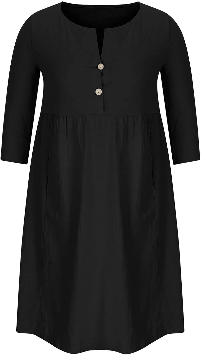 Linen Dresses for Women 2025 Casual Loose Shift Tunic Round Neck 3/4 Sleeve Dress Solid Color Basic Breathable Dress