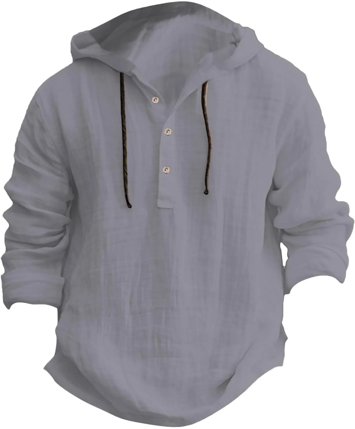 Linen Shirts for Men Breathable Quick Dry Button Up Long Sleeve Shirt with Hood Loose Summer Hoodies Casual Beach Tops