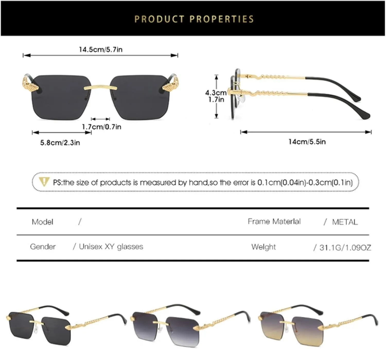 Luxury Sunglasses for Women Popular Rimless Trend Color Eyeglass