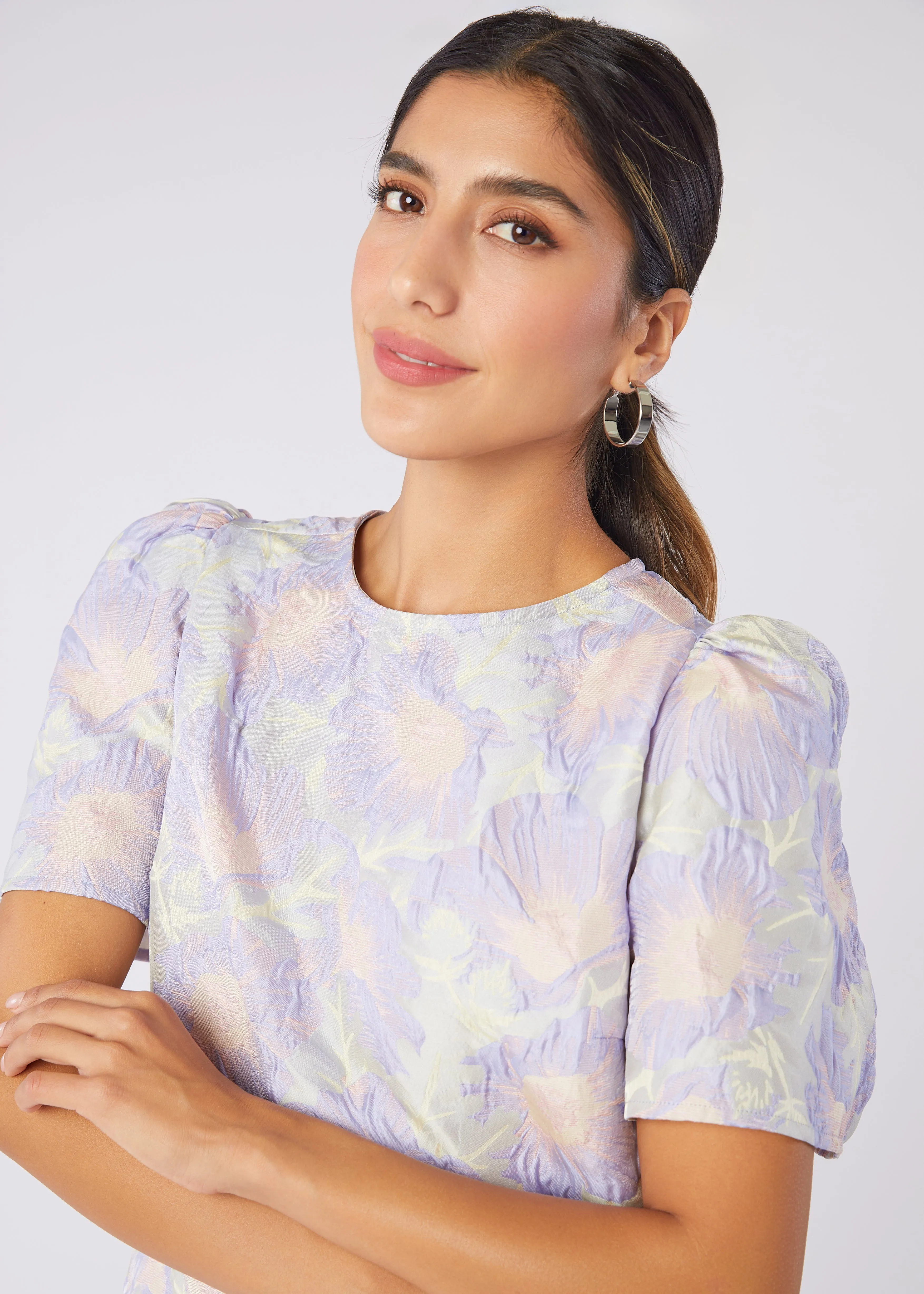 Marty Top Lilac Floral Jacquard