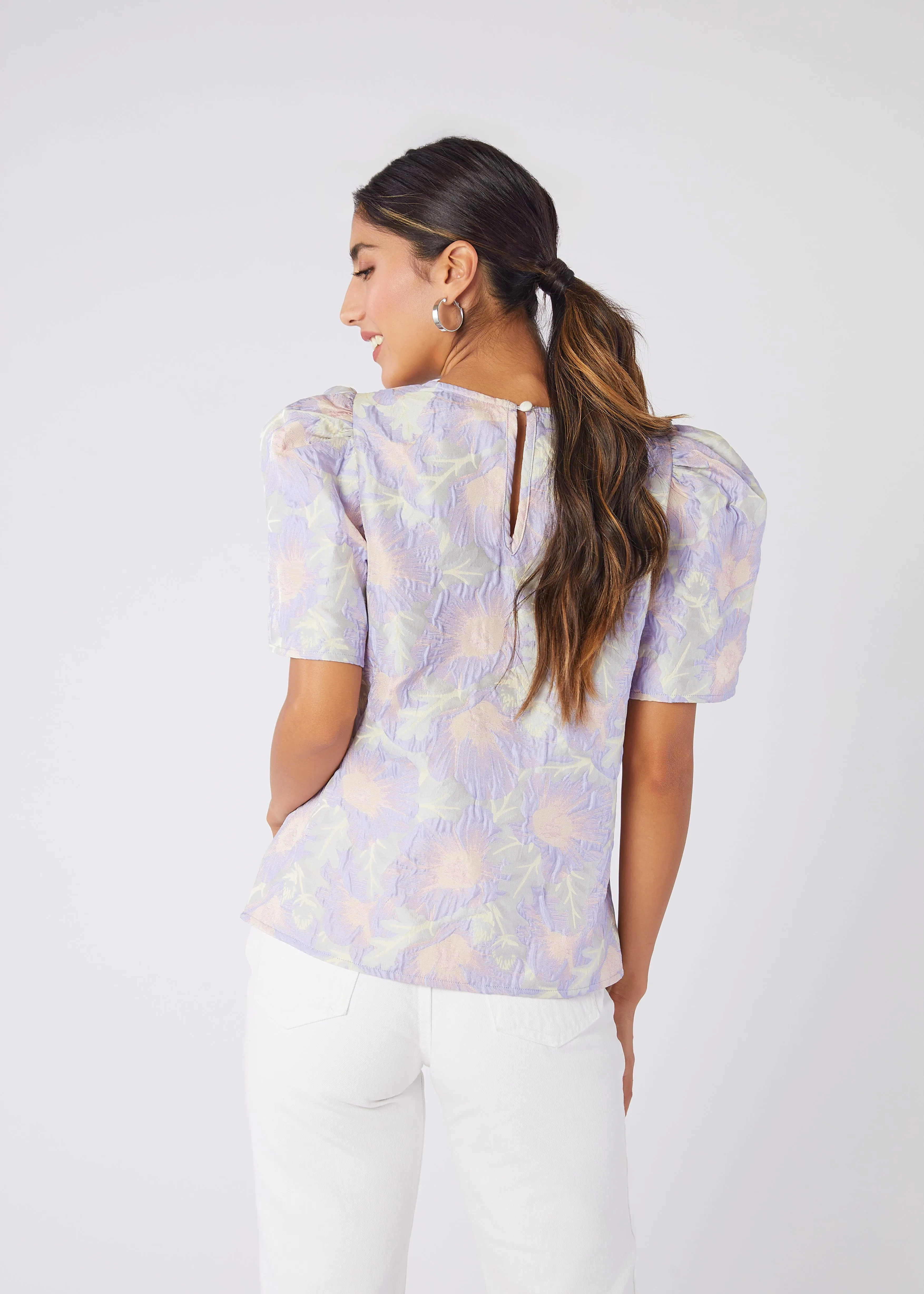 Marty Top Lilac Floral Jacquard