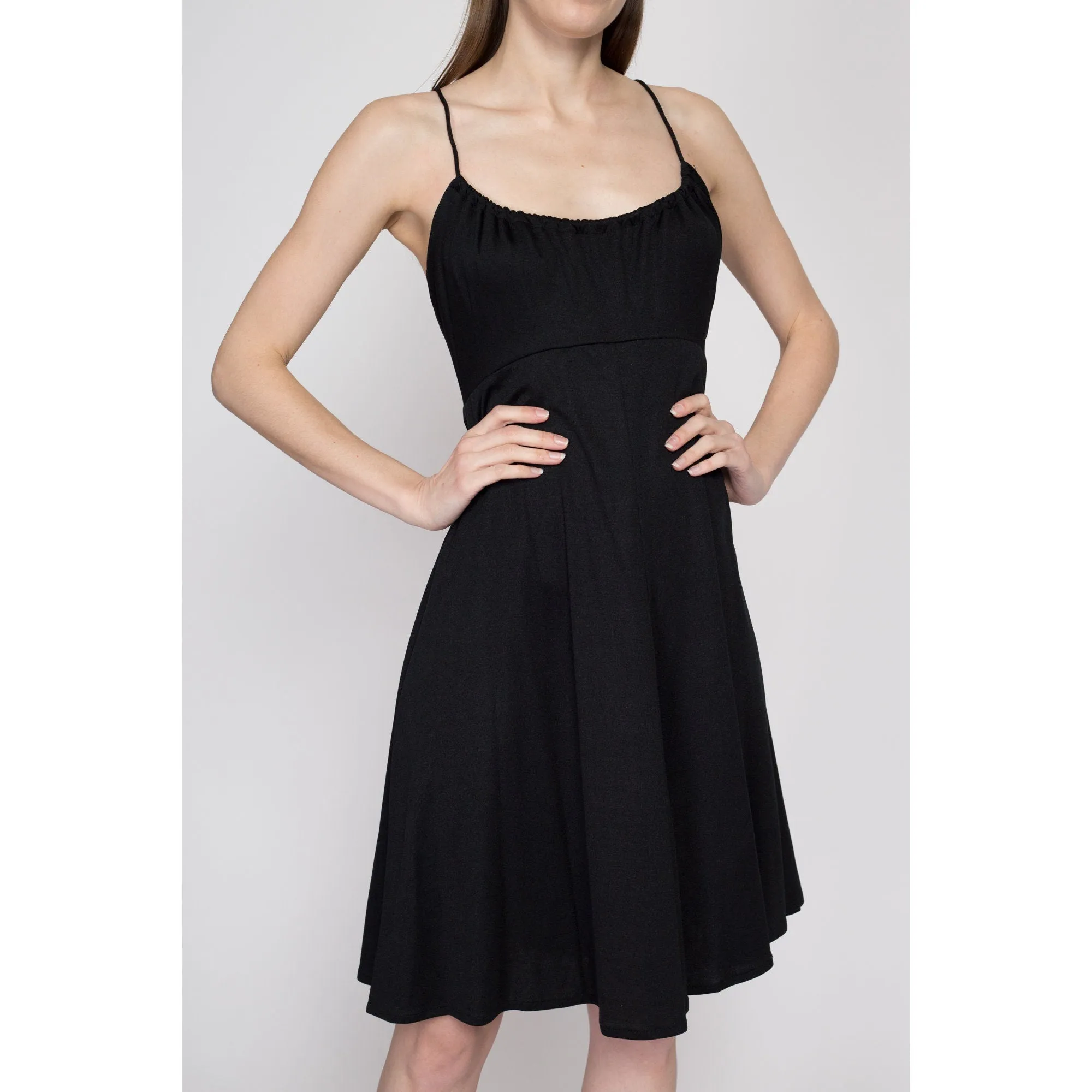 Medium 70s Black Cross Back Sundress