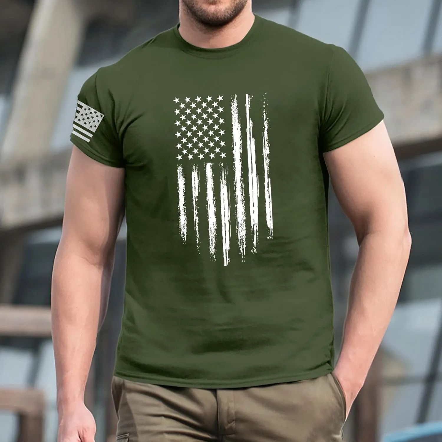 Men's American Flag Shirt Sleeve 1776 USA Graphic Dry Fit Cotton Breathable T-Shirts 4th of July Shirts