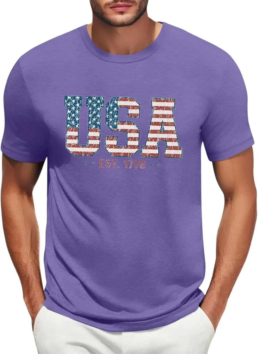 Men's American Flag Shirt Sleeve 1776 USA Graphic Dry Fit Cotton Breathable T-Shirts Independence Day Shirts