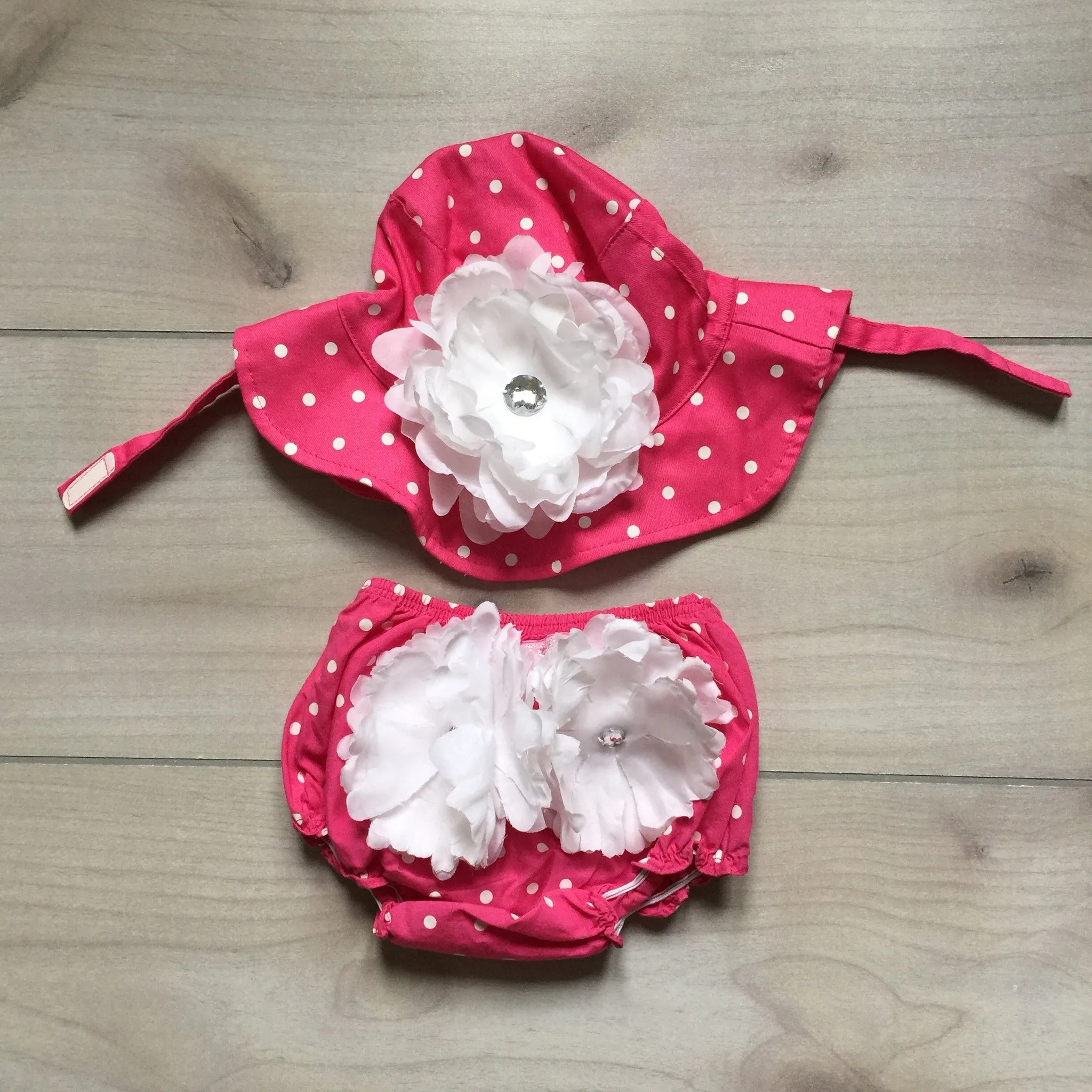 NEW TOBY NYC Pink Polka Sun Hat & Bloomer