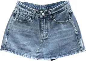OLEETS Women's Denim Short Skirt - High Waist A-Line Denim Skirt Summer Autumn Fashion Sexy Korean Style Fashion Wome