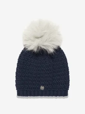 Paz Rodriguez Kids Knitted Pom Pom Hat in Navy