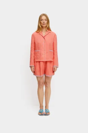 Petra Embroidered Linen Shirt in Strawberry