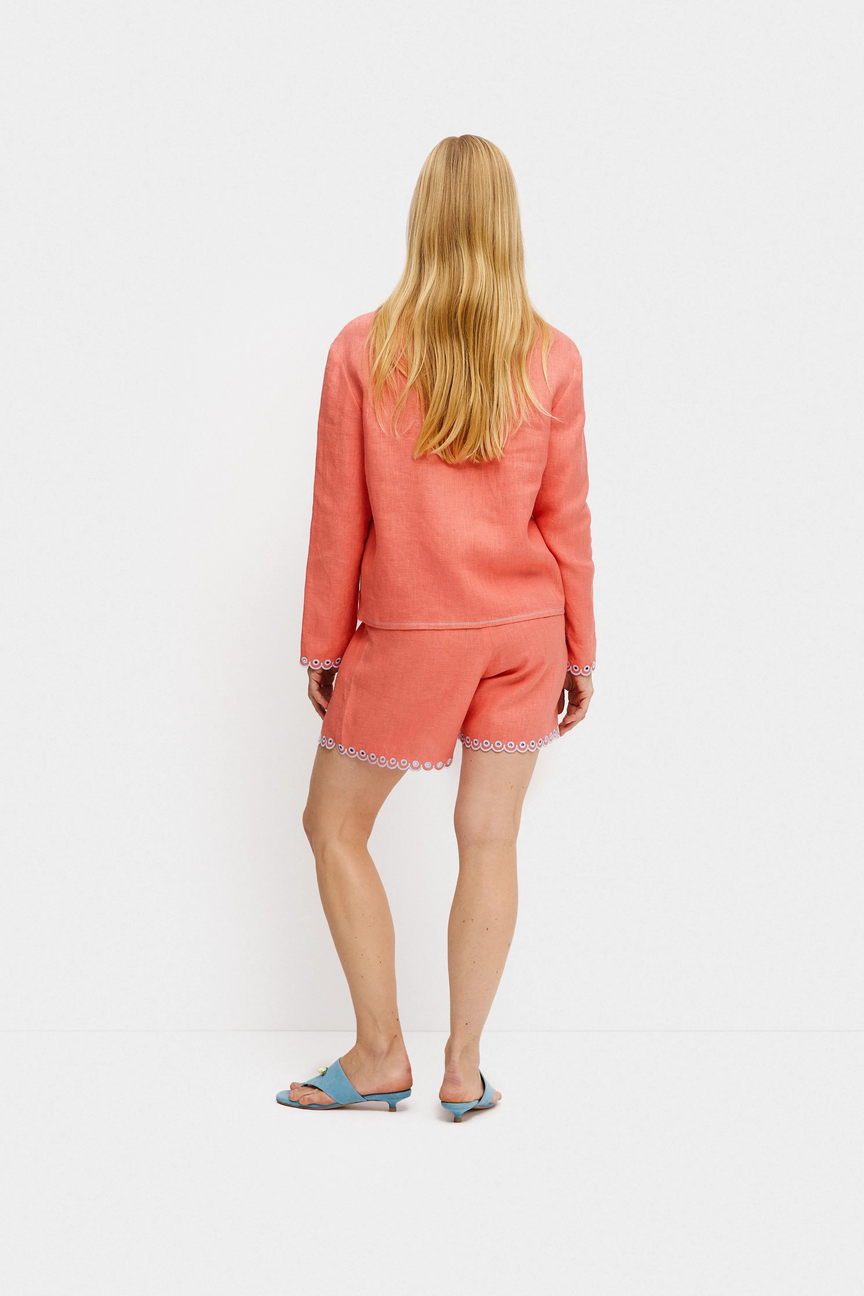 Petra Embroidered Linen Shirt in Strawberry