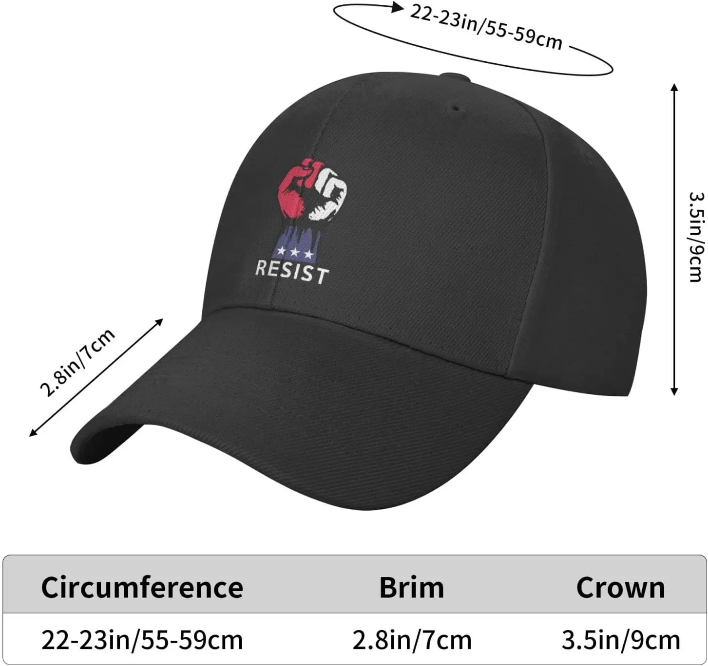 Resist Fist Resistance Hats for Men Pre-Curve Brim Visor Classic Baseball Cap Trendy Black Trucker Hat Adjustable