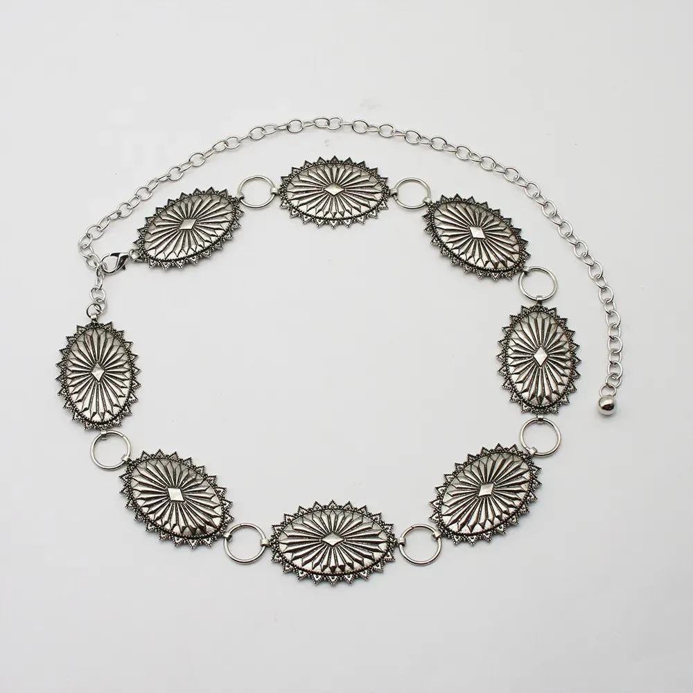 Silver cowboy low-waist concho round belt