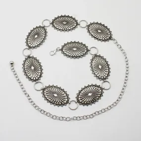Silver cowboy low-waist concho round belt