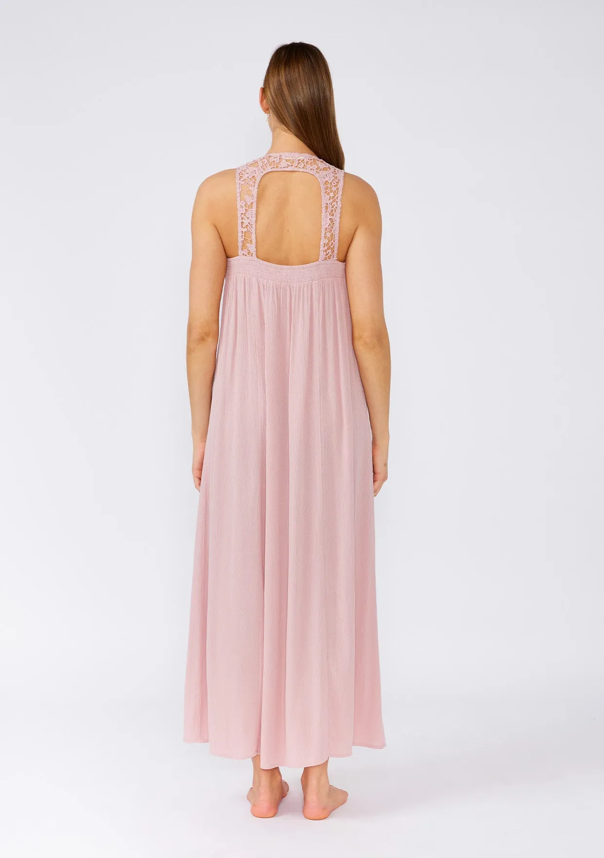 Solid Crochet Lace Sleeveless Maxi Dress