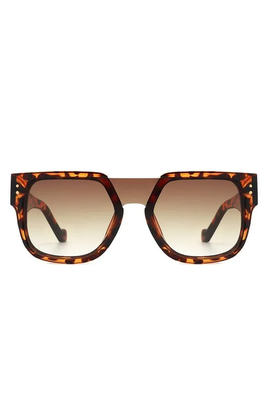 Square Oversize Brow-Bar Chic Fashion Sunglasses