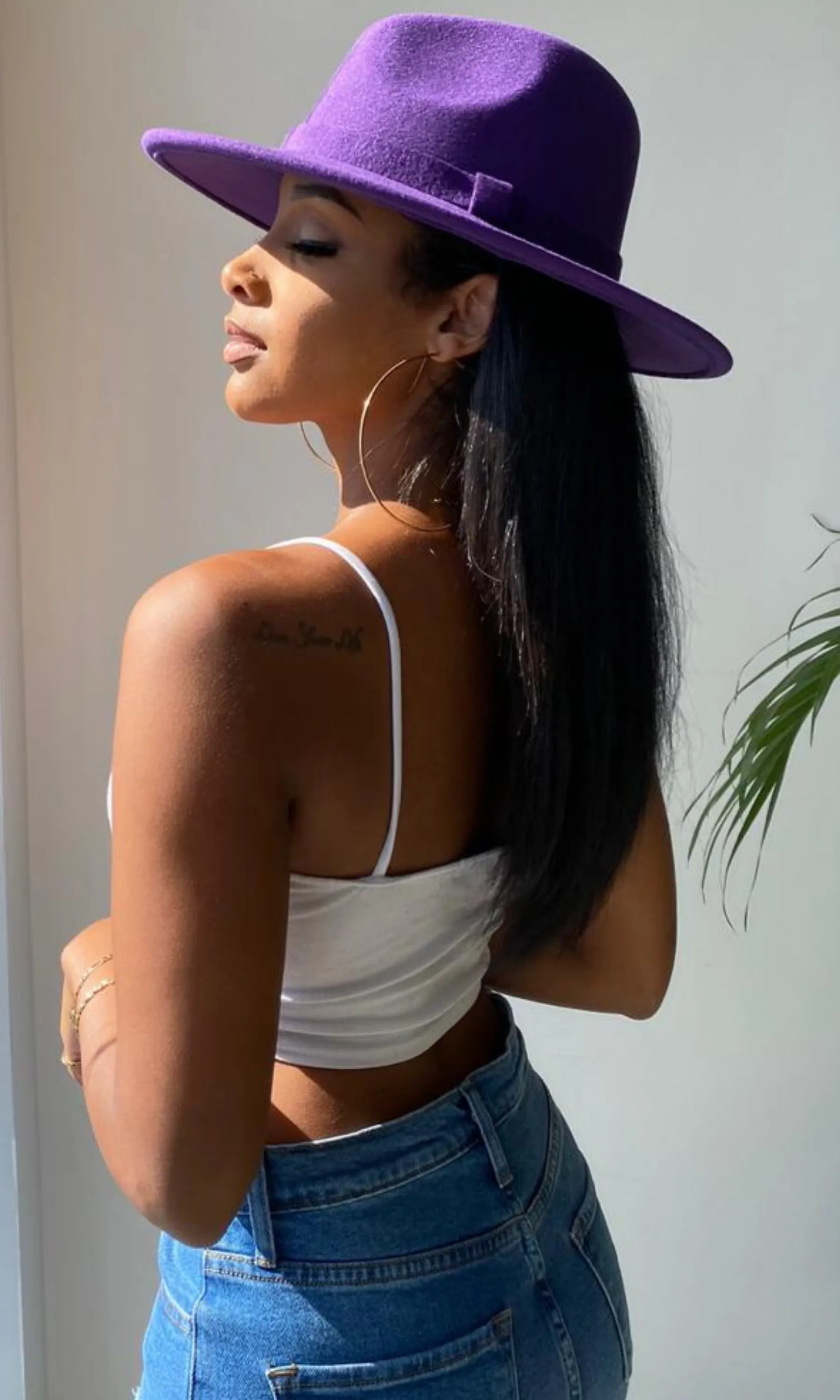 Still Trending | Wide Brim Panama Felt Fedora Hat with Band - Purple