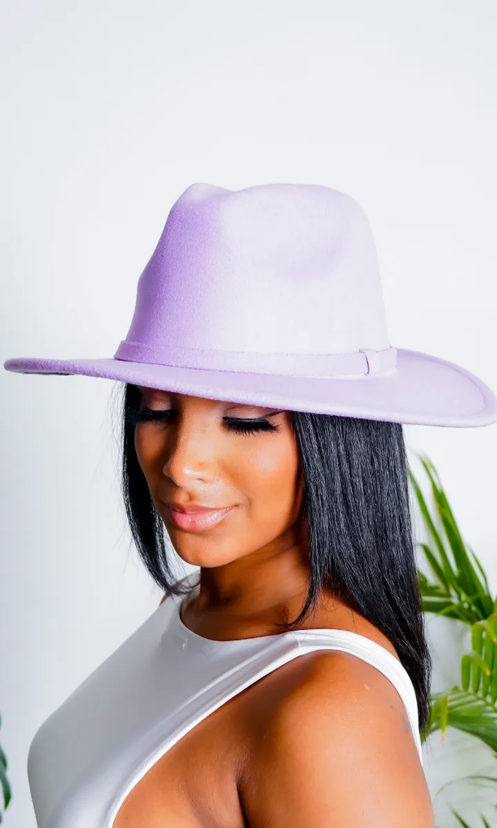 Still Trending | Wide Brim Panama Felt Fedora Hat with Band - Purple