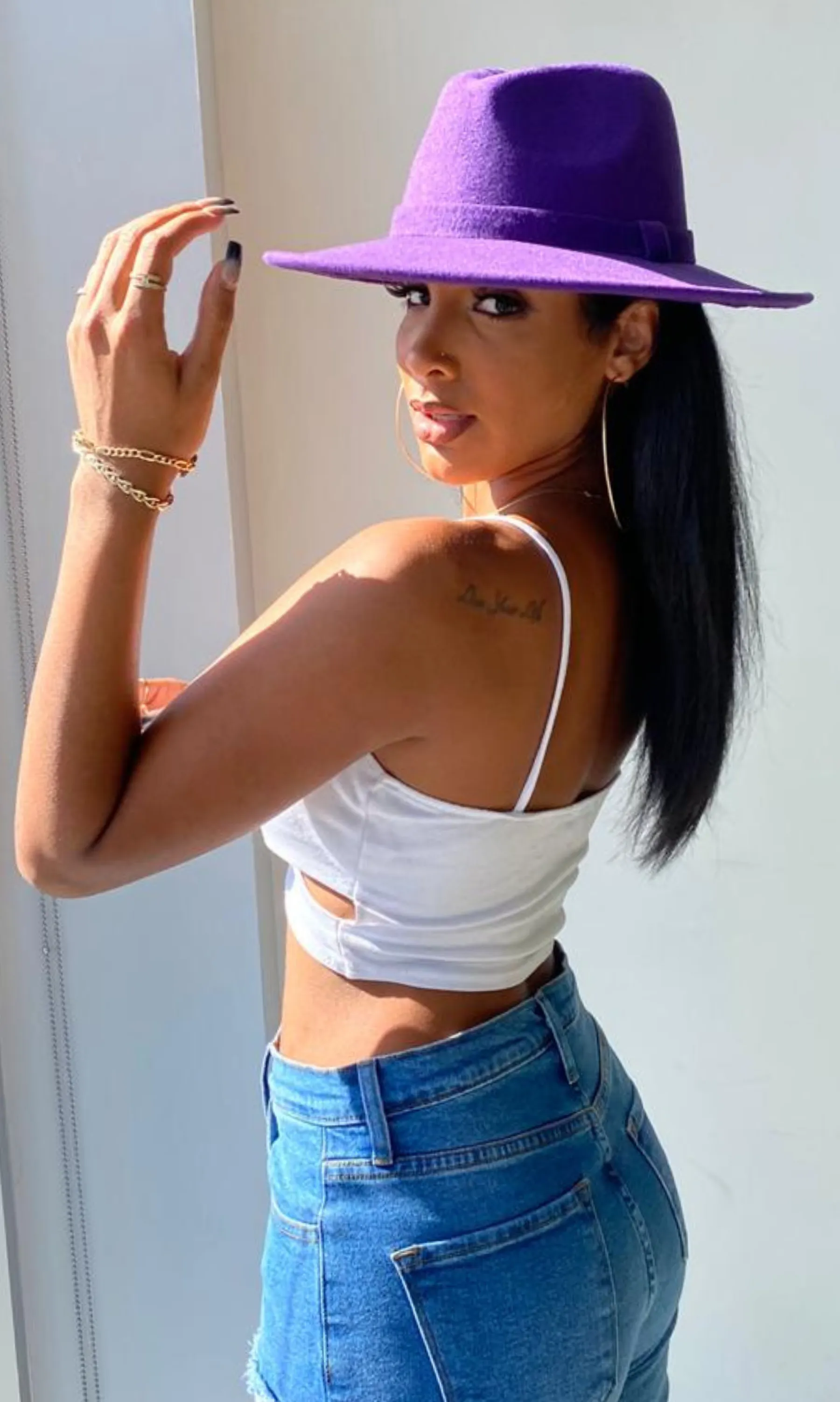 Still Trending | Wide Brim Panama Felt Fedora Hat with Band - Purple