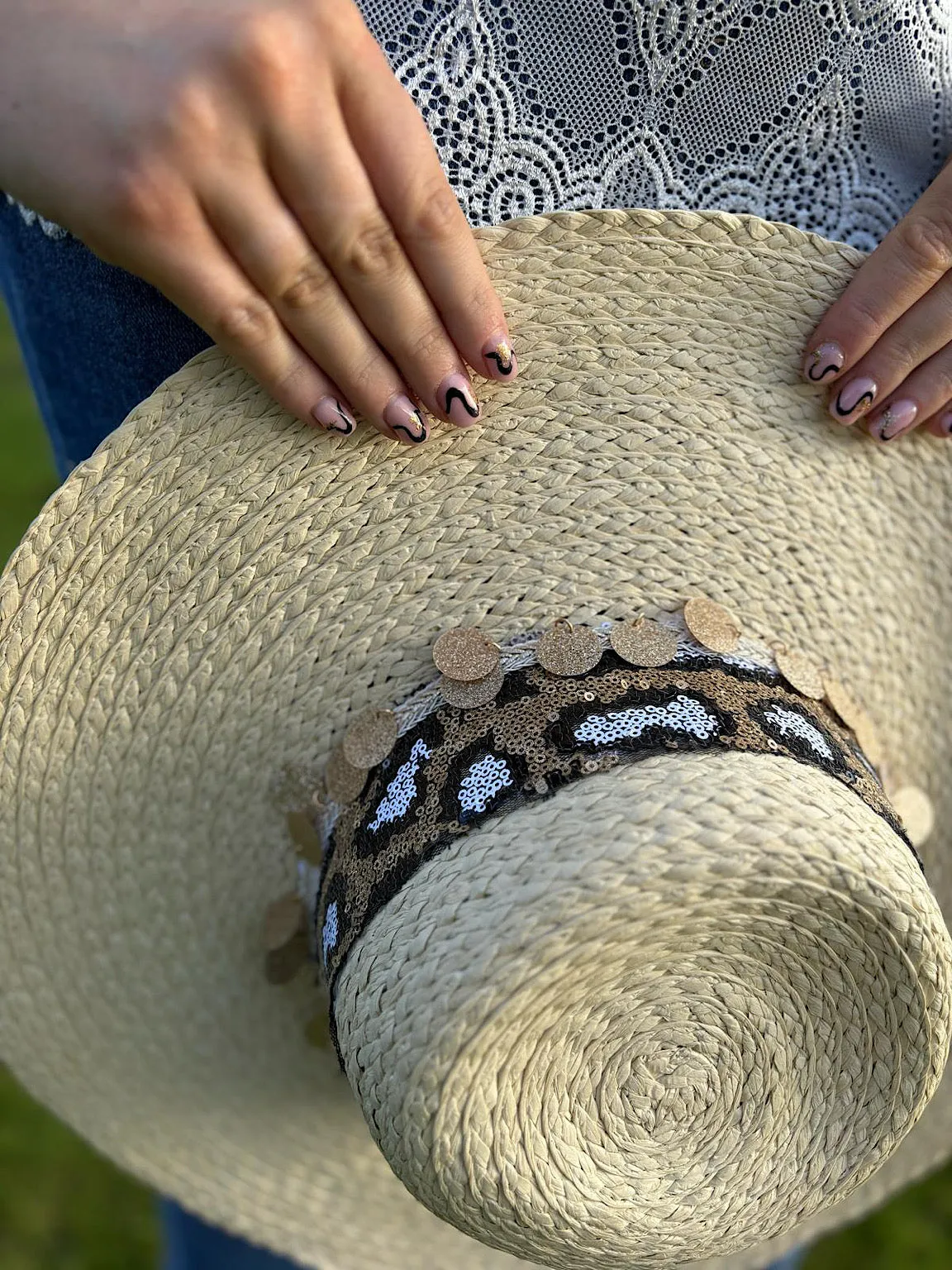 Stone Sequin Woven Sun Hat