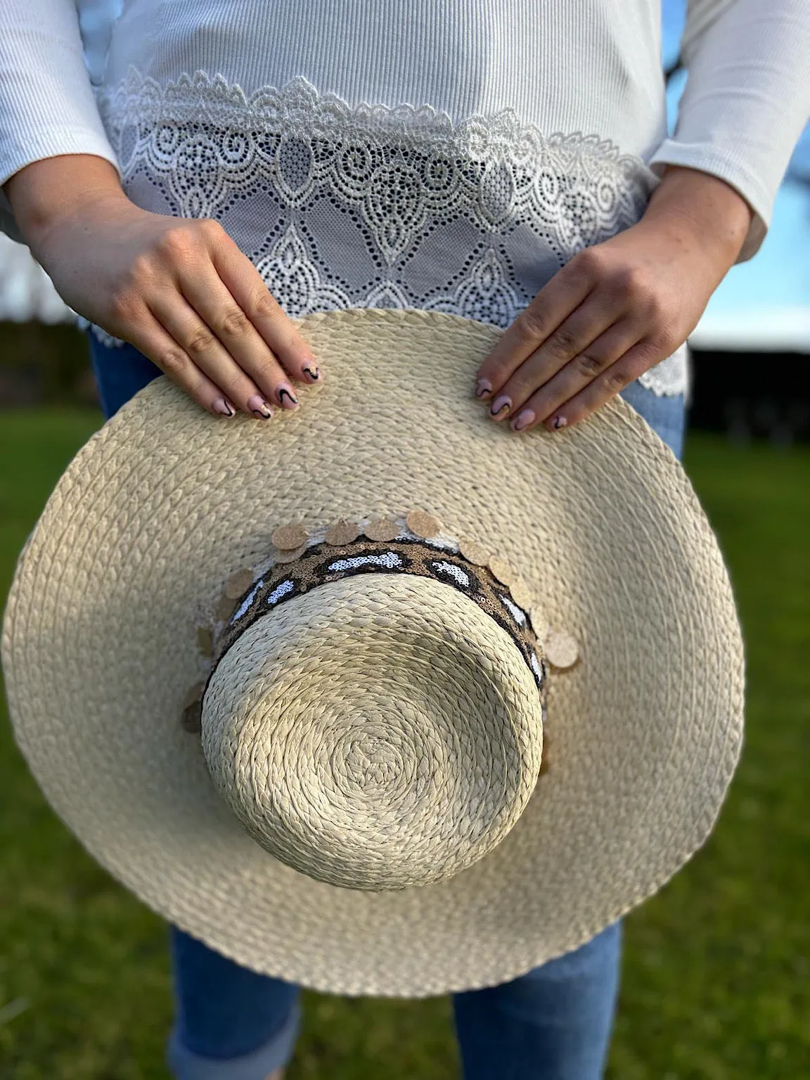 Stone Sequin Woven Sun Hat