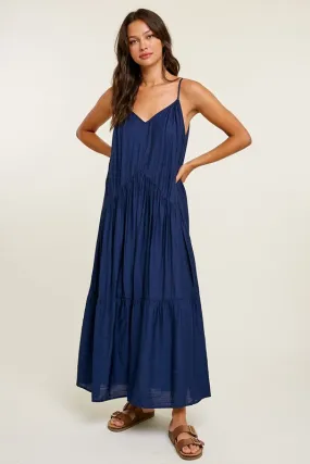 STRAPPY TIERED MAXI DRESS (NAVY)