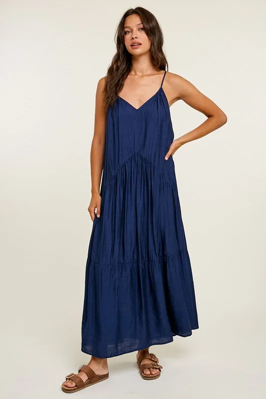 STRAPPY TIERED MAXI DRESS (NAVY)