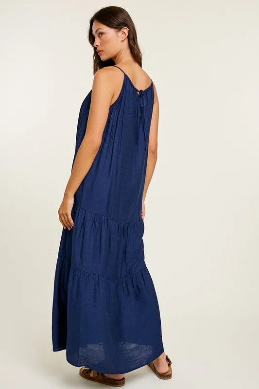 STRAPPY TIERED MAXI DRESS (NAVY)