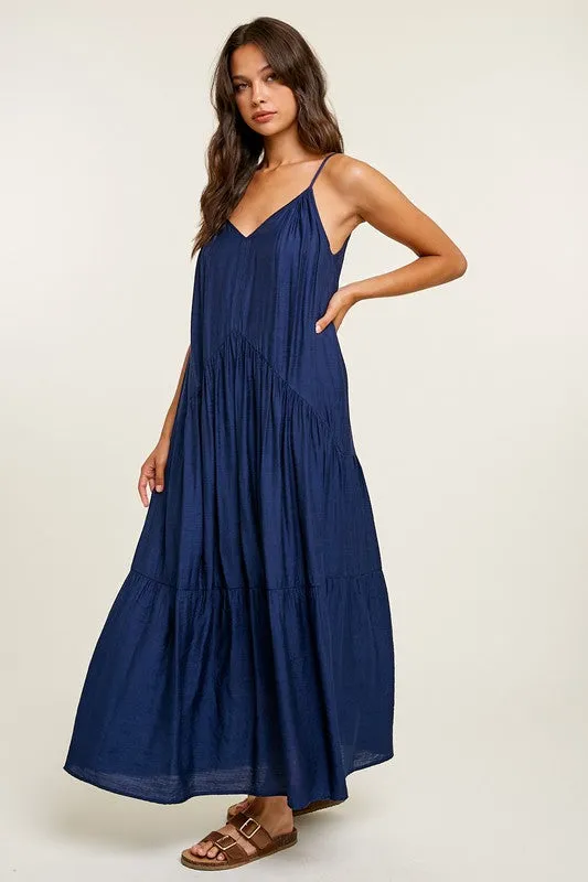 STRAPPY TIERED MAXI DRESS (NAVY)